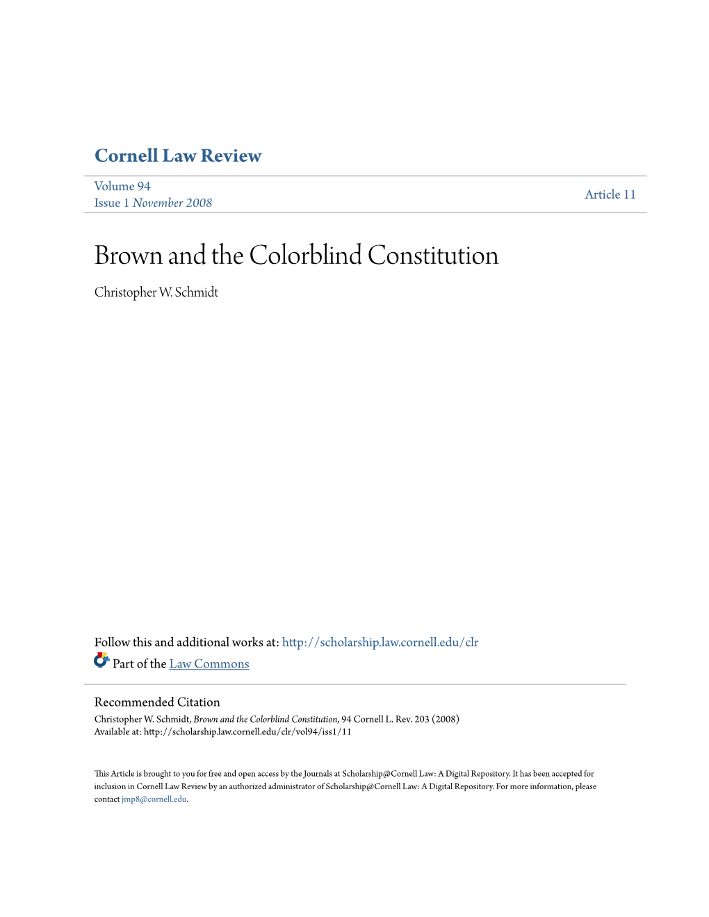 Brown and the Colorblind Constitution Christopher W