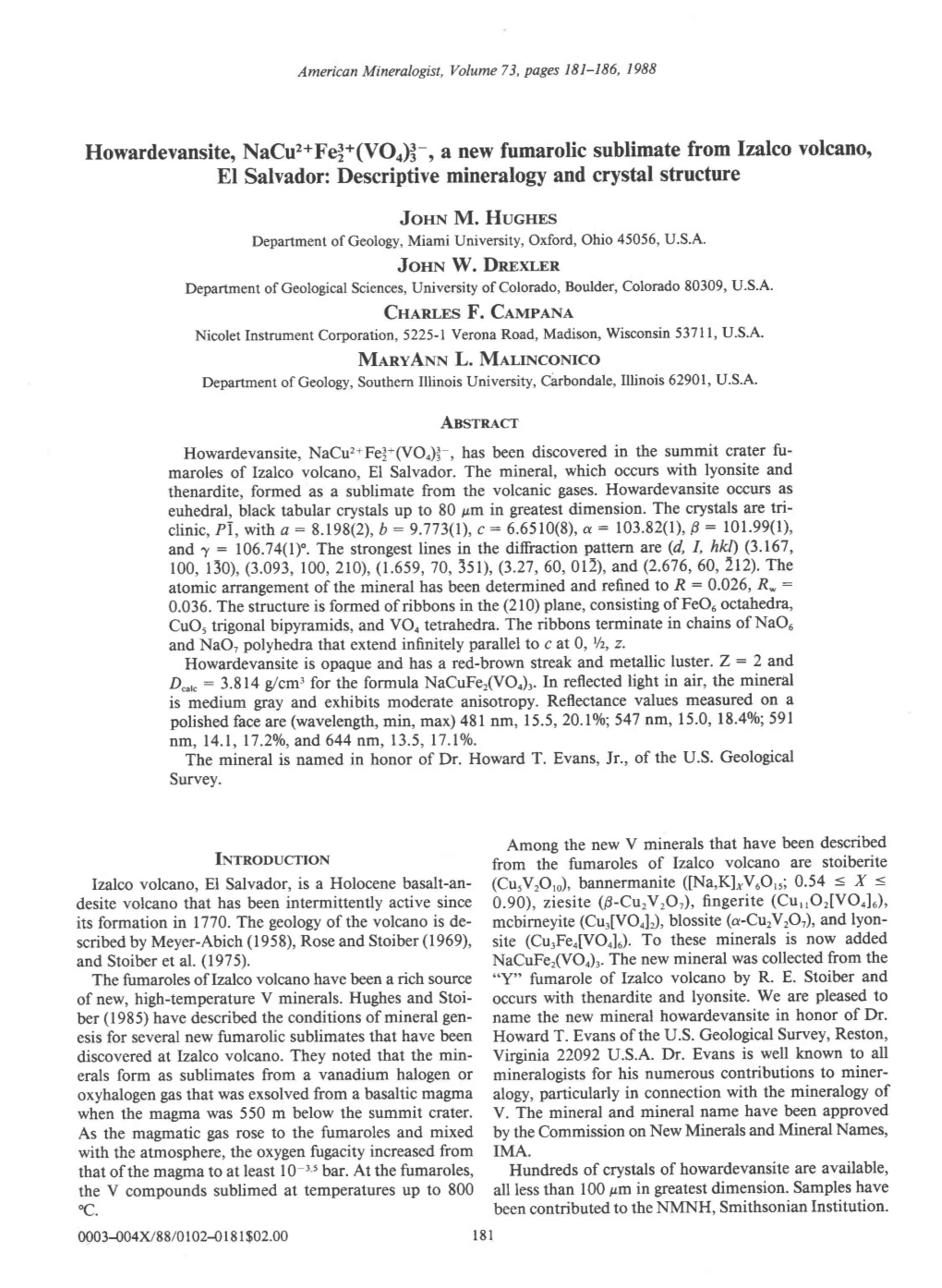 VOJ3-, a New Fumarolic Sublimate from Lzalco Volcano' El Salvador:Descriptive Mineralogy and Crystal Structure