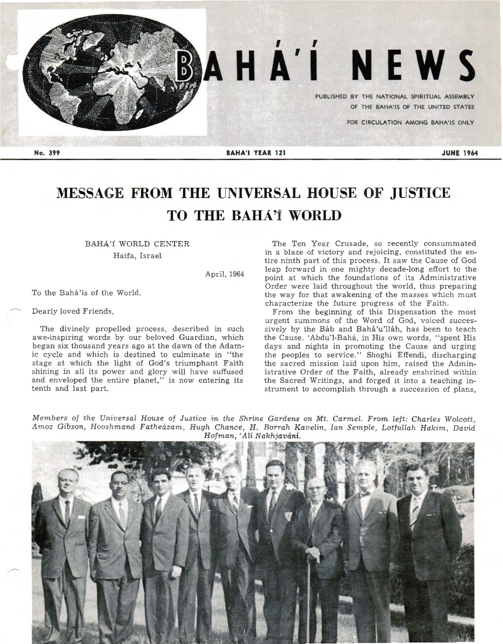 Message from the Universal House of Justice to the Baha'i World