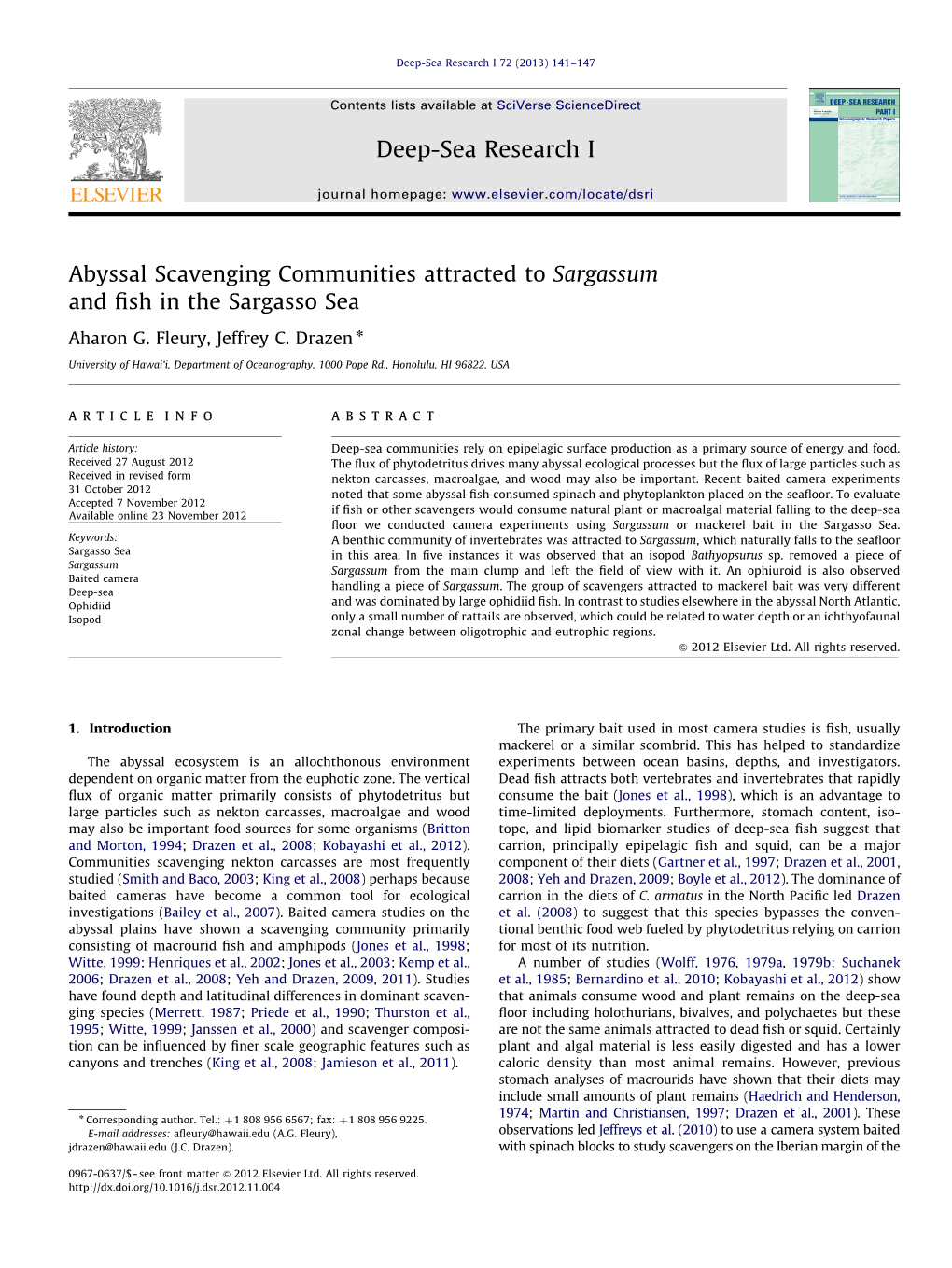 Abyssal Scavenging Communities Attracted to Sargassum and Fish In