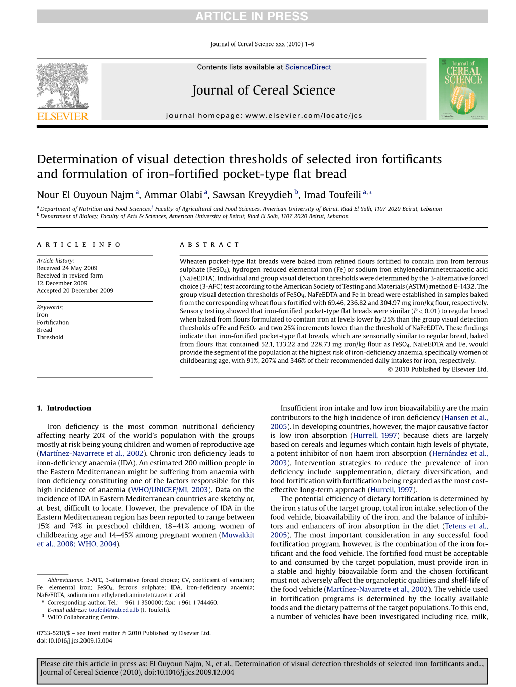 Determination of Visual Detection Thresholds of Selected Iron Fortificants and Formulation of Iron-Fortified Pocket-Type Flat Br