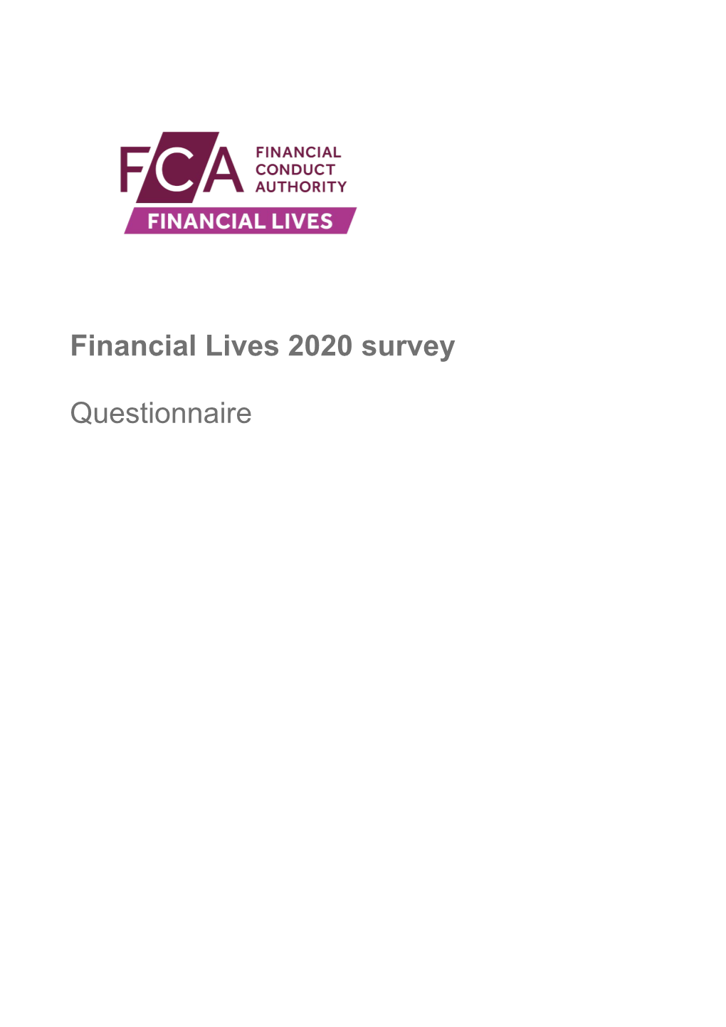 Financial Lives 2020 Survey: Questionnaire