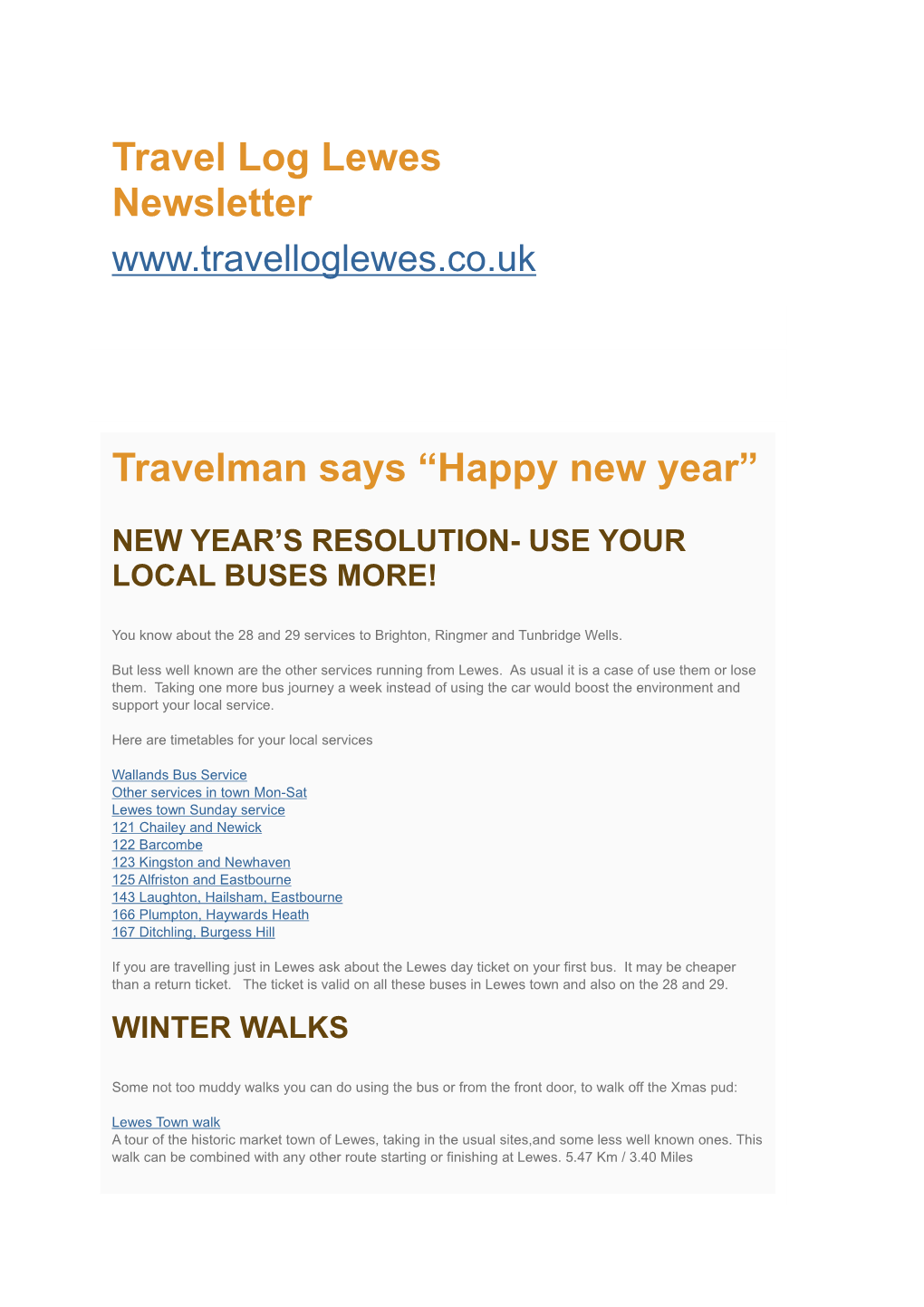 Travel Log Lewes Newsletter Travelman Says