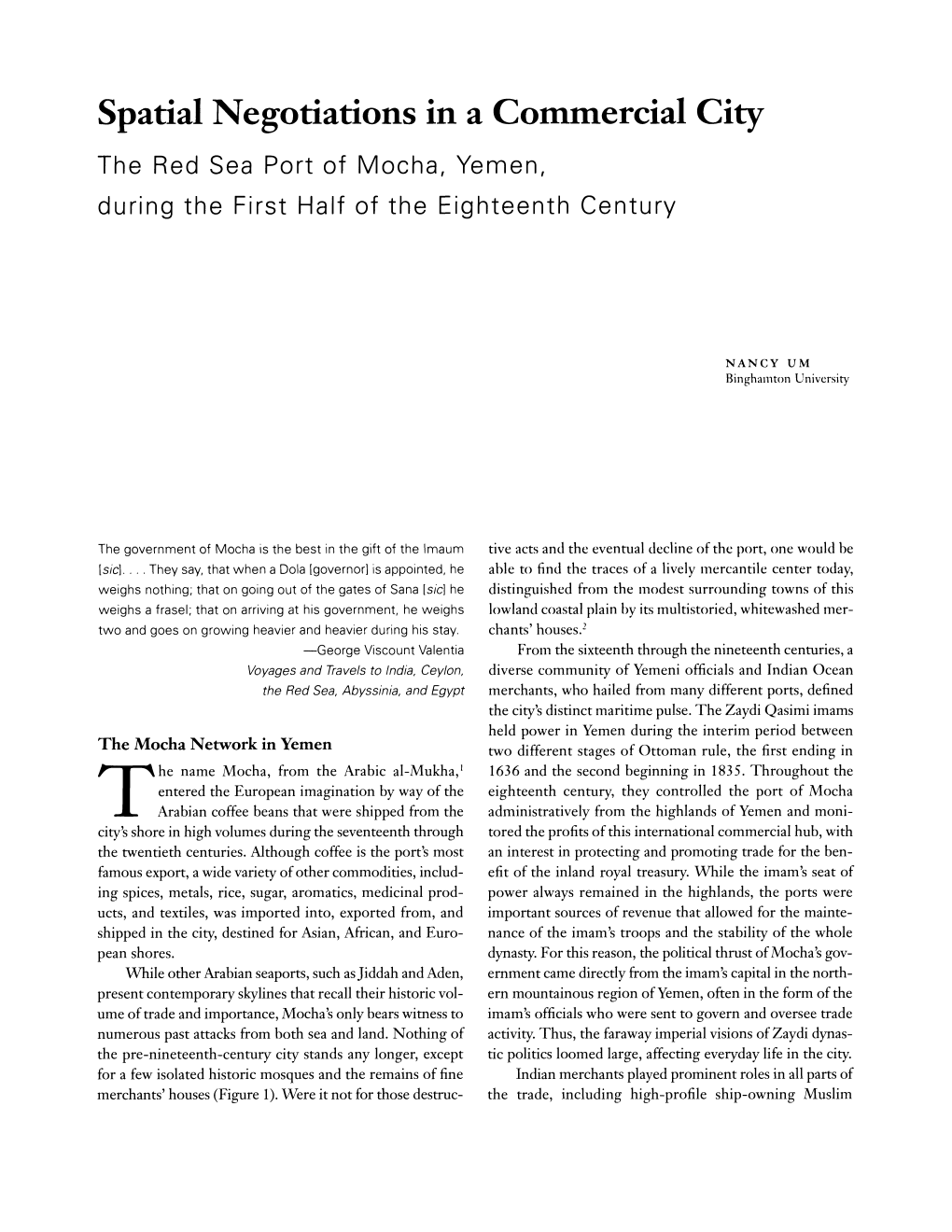 Spatial Negotiations in a Commercial City the Red Sea Port of Mocha, Yemen, During the First Half of the Eighteenth Century