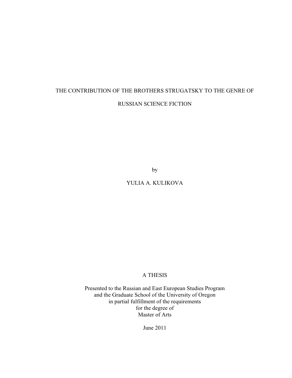 The Contribution of the Brothers Strugatsky to the Genre Of