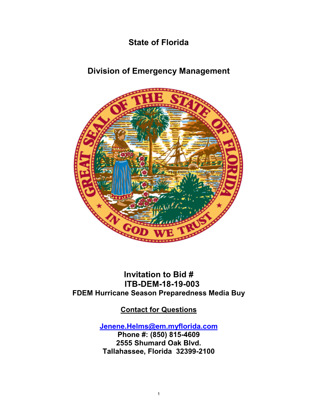 State of Florida Division of Emergency Management Invitation to Bid # ITB