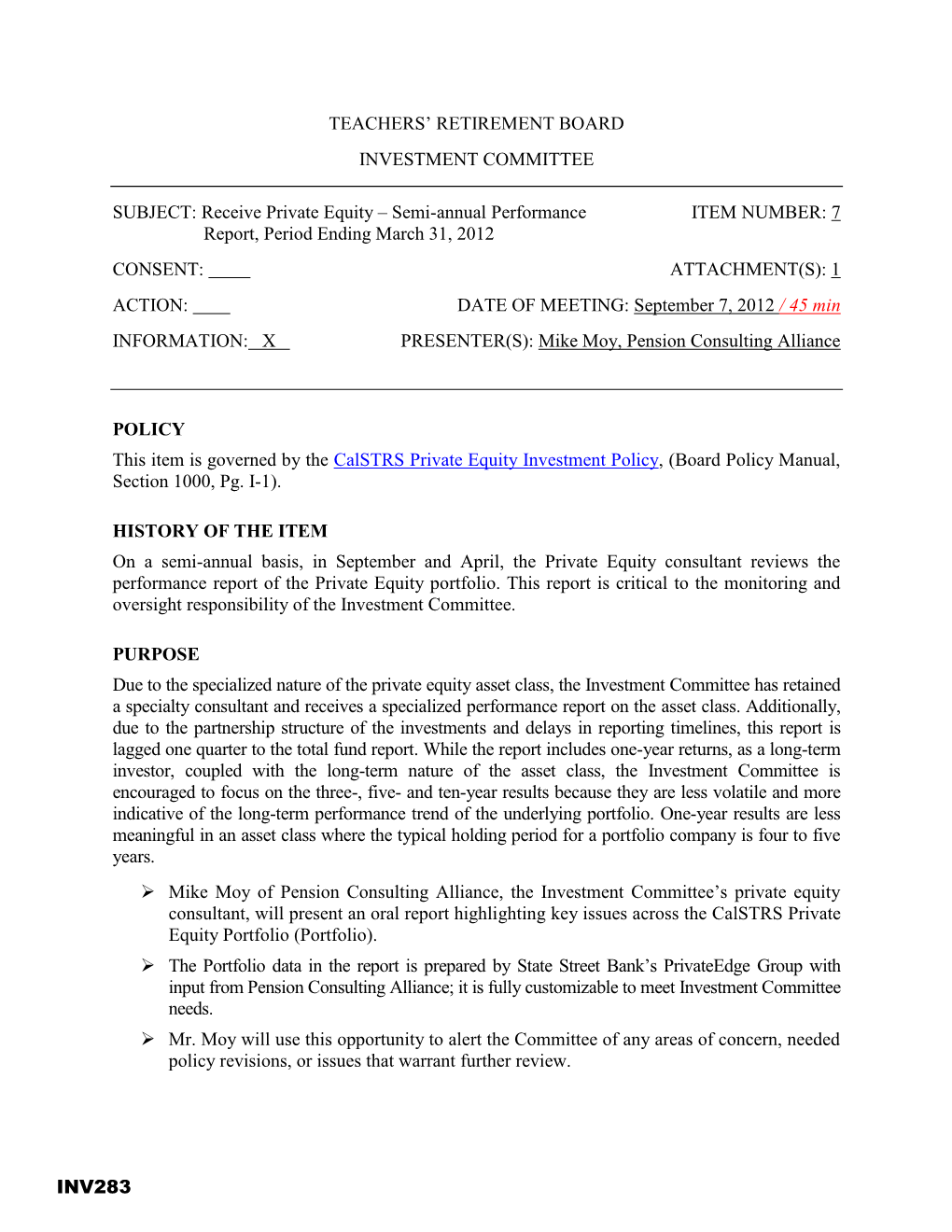 Teachers' Retirement Board Investment Committee