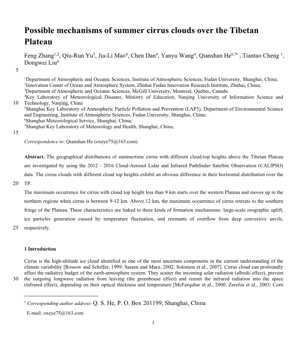 Possible Mechanisms of Summer Cirrus Clouds Over