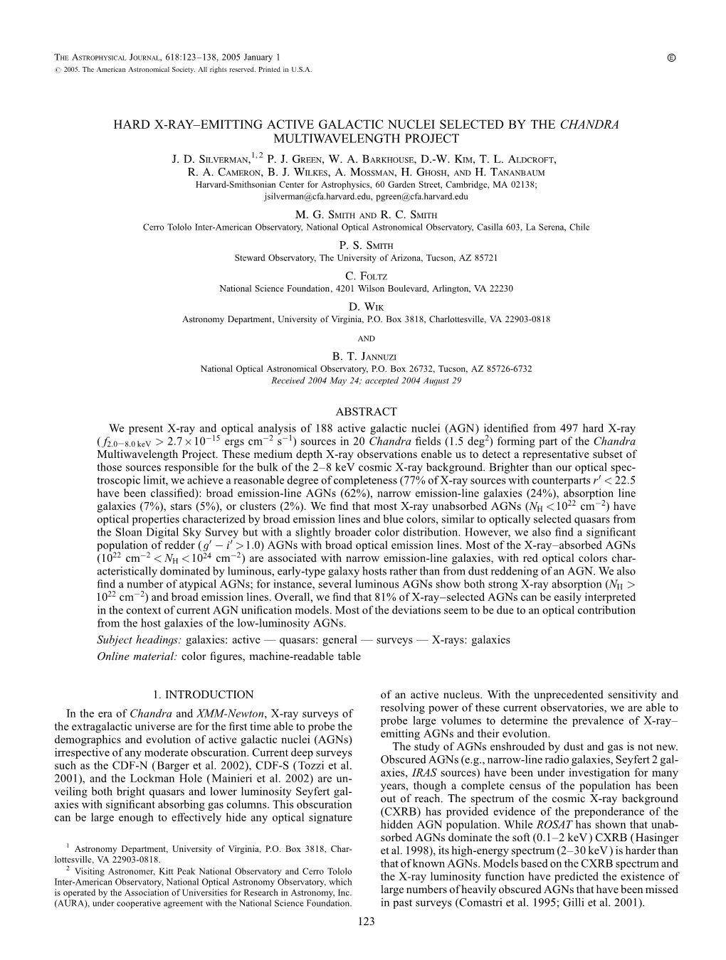 Hard X-Ray Emitting Active Galactic Nuclei Selected by the Chandra