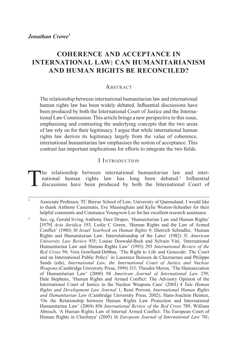Coherence and Acceptance in International Law: Can Humanitarianism and Human Rights Be Reconciled?