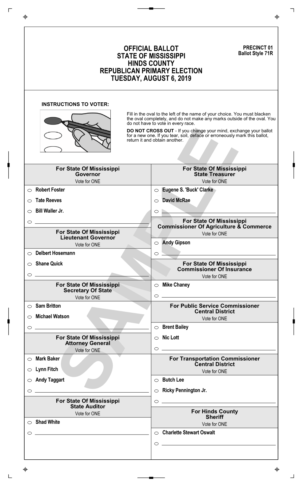 Official Ballot State of Mississippi Hinds County