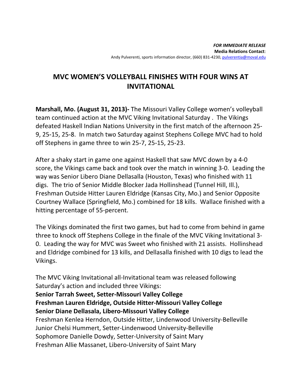 Mvc Women's Volleyball Finishes