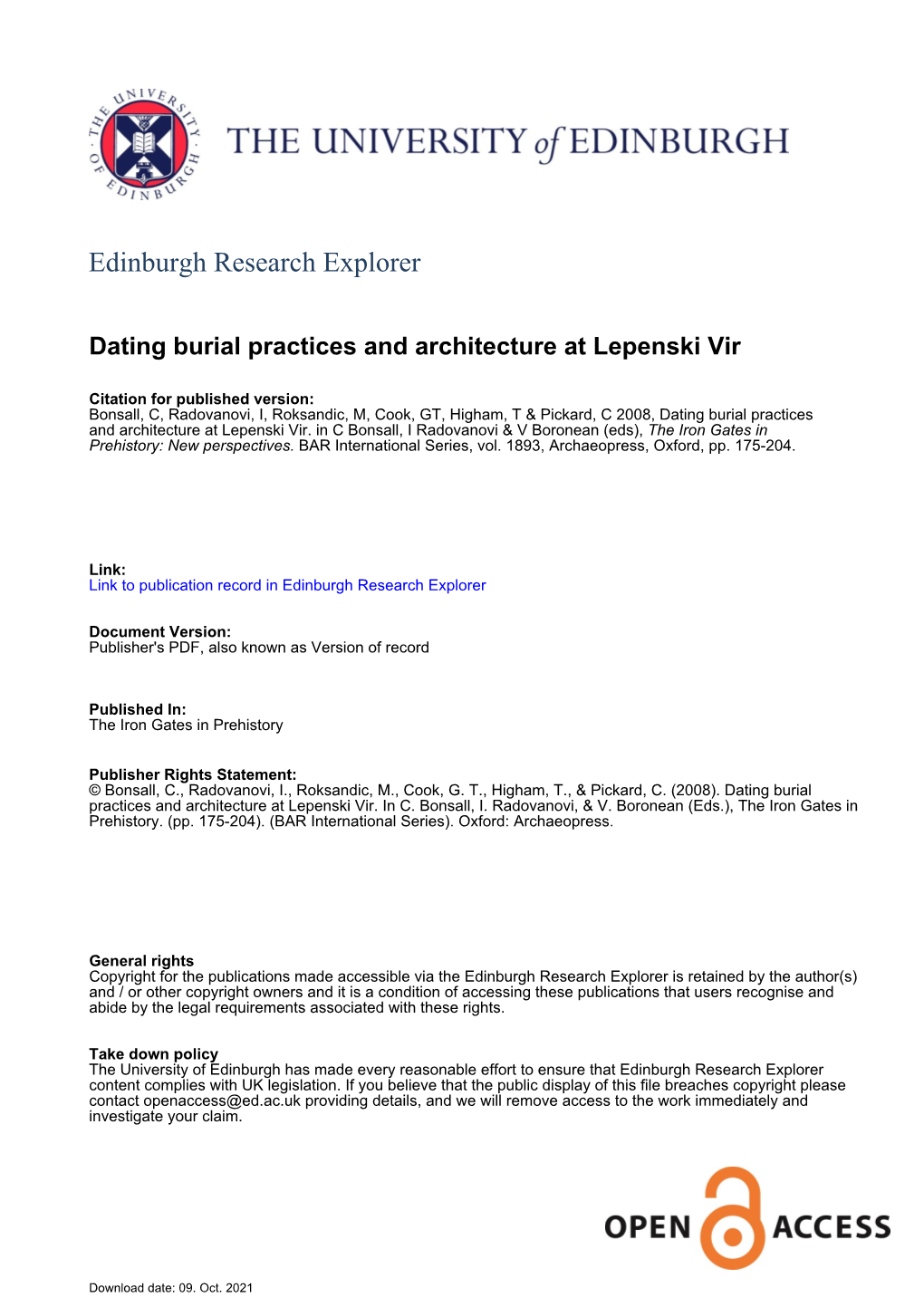 Dating Burial Practices and Architecture at Lepenski Vir