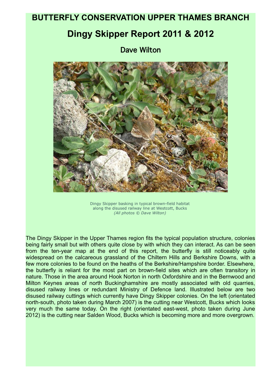 BUTTERFLY CONSERVATION UPPER THAMES BRANCH Dingy Skipper Report 2011 & 2012