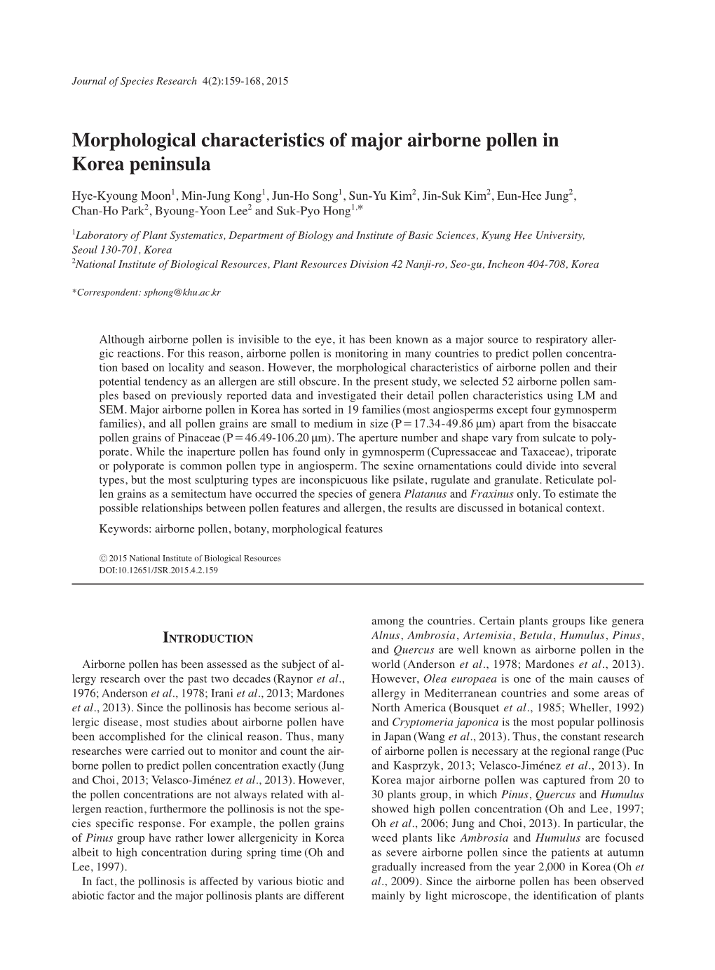 Morphological Characteristics of Major Airborne Pollen in Korea Peninsula