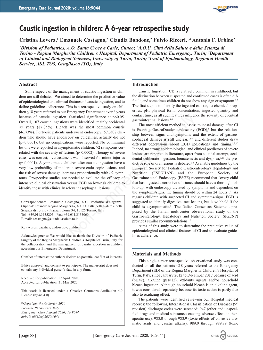 Caustic Ingestion in Children: a 6-Year Retrospective Study