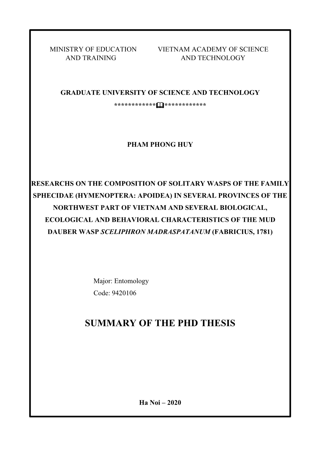 Summary of the Phd Thesis