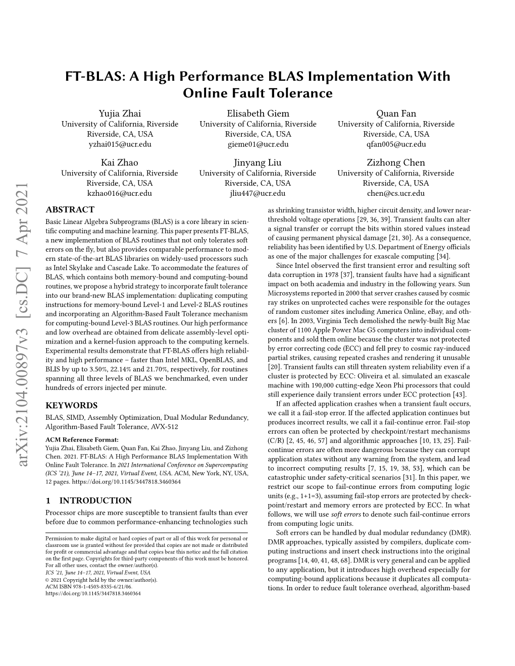 A High Performance BLAS Implementation with Online Fault Tolerance