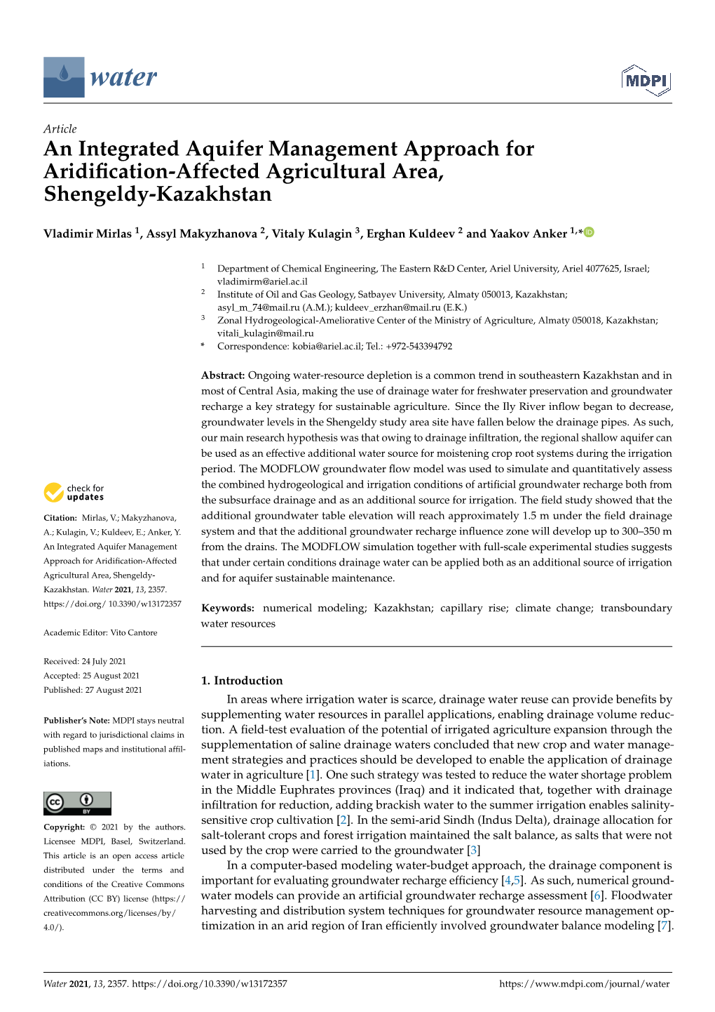 An Integrated Aquifer Management Approach for Aridification-Affected