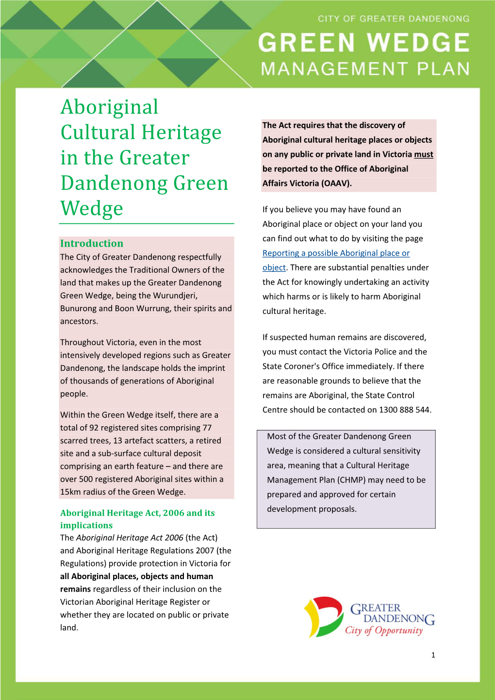 Aboriginal Cultural Heritage in the Greater Dandenong Green Wedge
