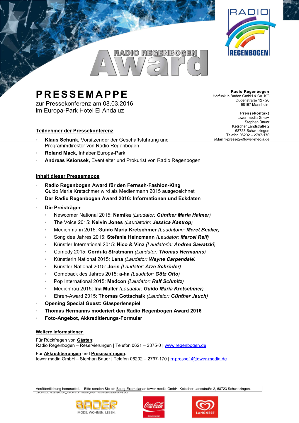 PRESSEMAPPE Hörfunk in Baden Gmbh & Co