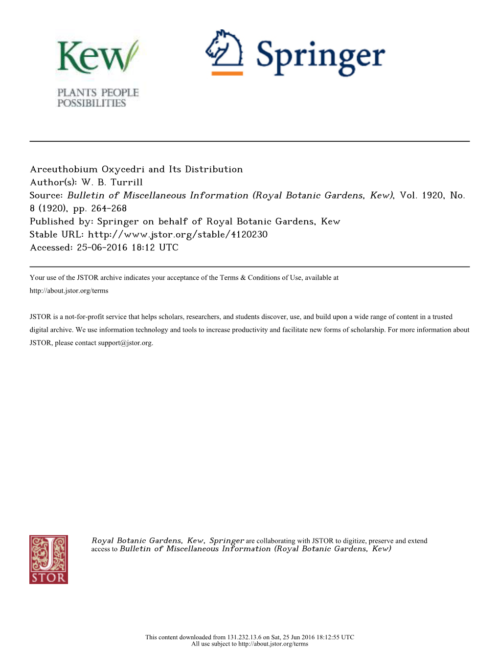 Arceuthobium Oxycedri and Its Distribution Author(S): W