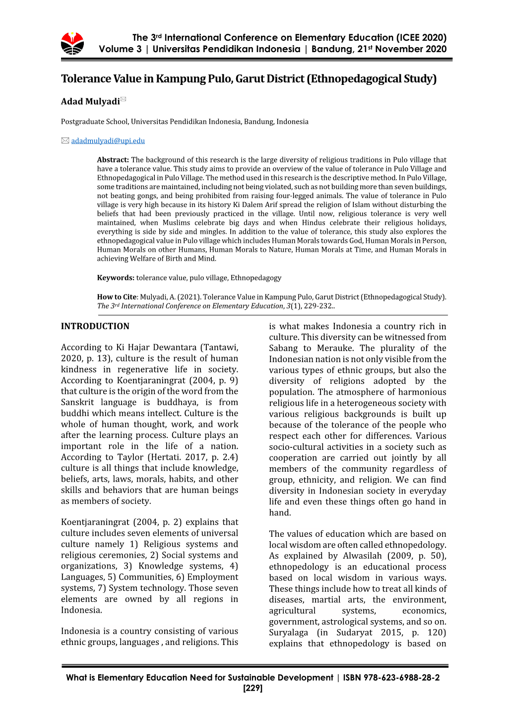 Tolerance Value in Kampung Pulo, Garut District (Ethnopedagogical Study)