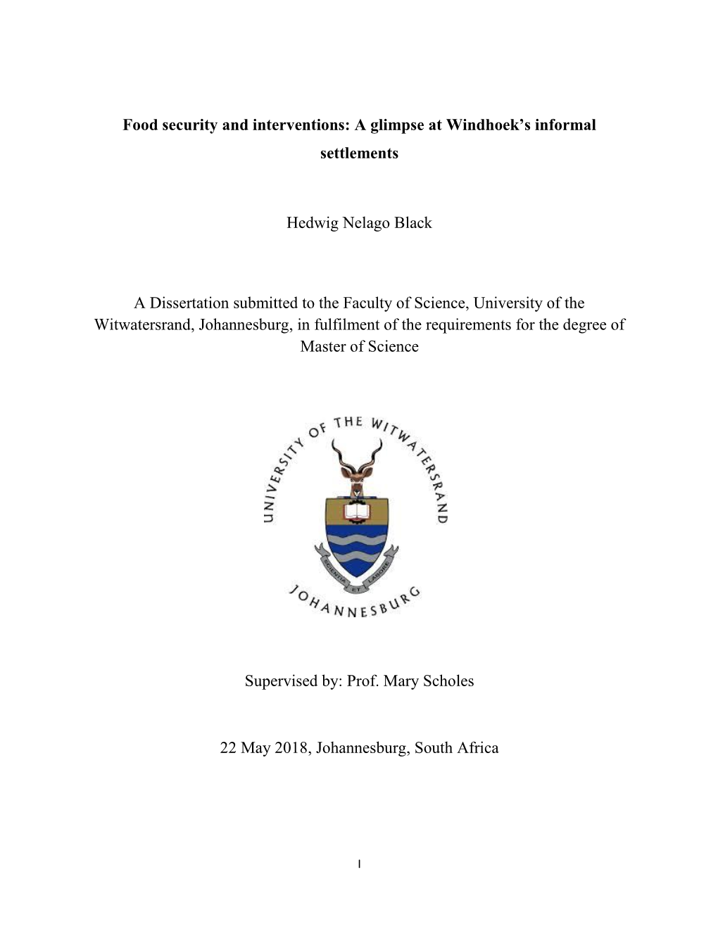 Food Security and Interventions: a Glimpse at Windhoek's Informal