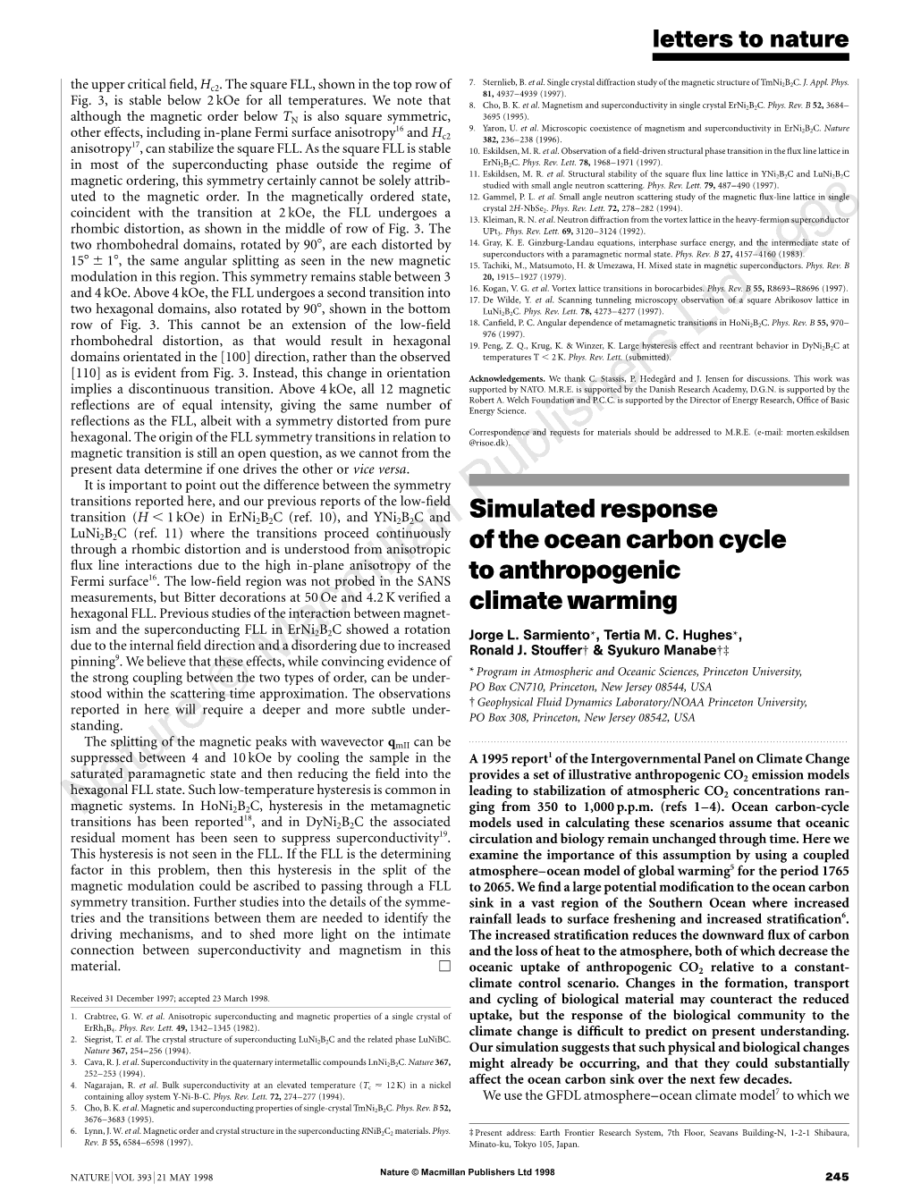 Simulated Response of the Ocean Carbon Cycle to Anthropogenic