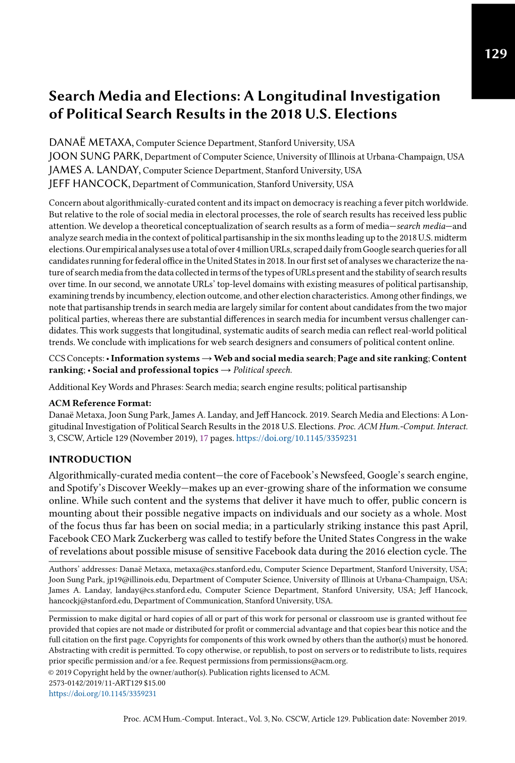 Search Media and Elections: a Longitudinal Investigation of Political Search Results in the 2018 U.S