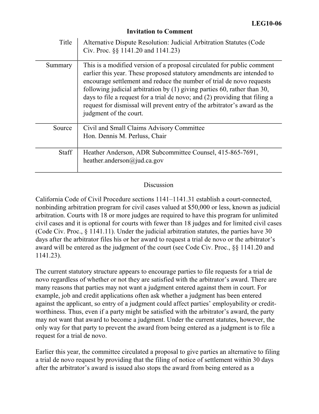 Alternative Dispute Resolution: Judicial Arbitration Statutes (Code Civ