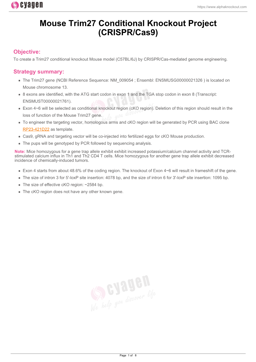 Mouse Trim27 Conditional Knockout Project (CRISPR/Cas9)