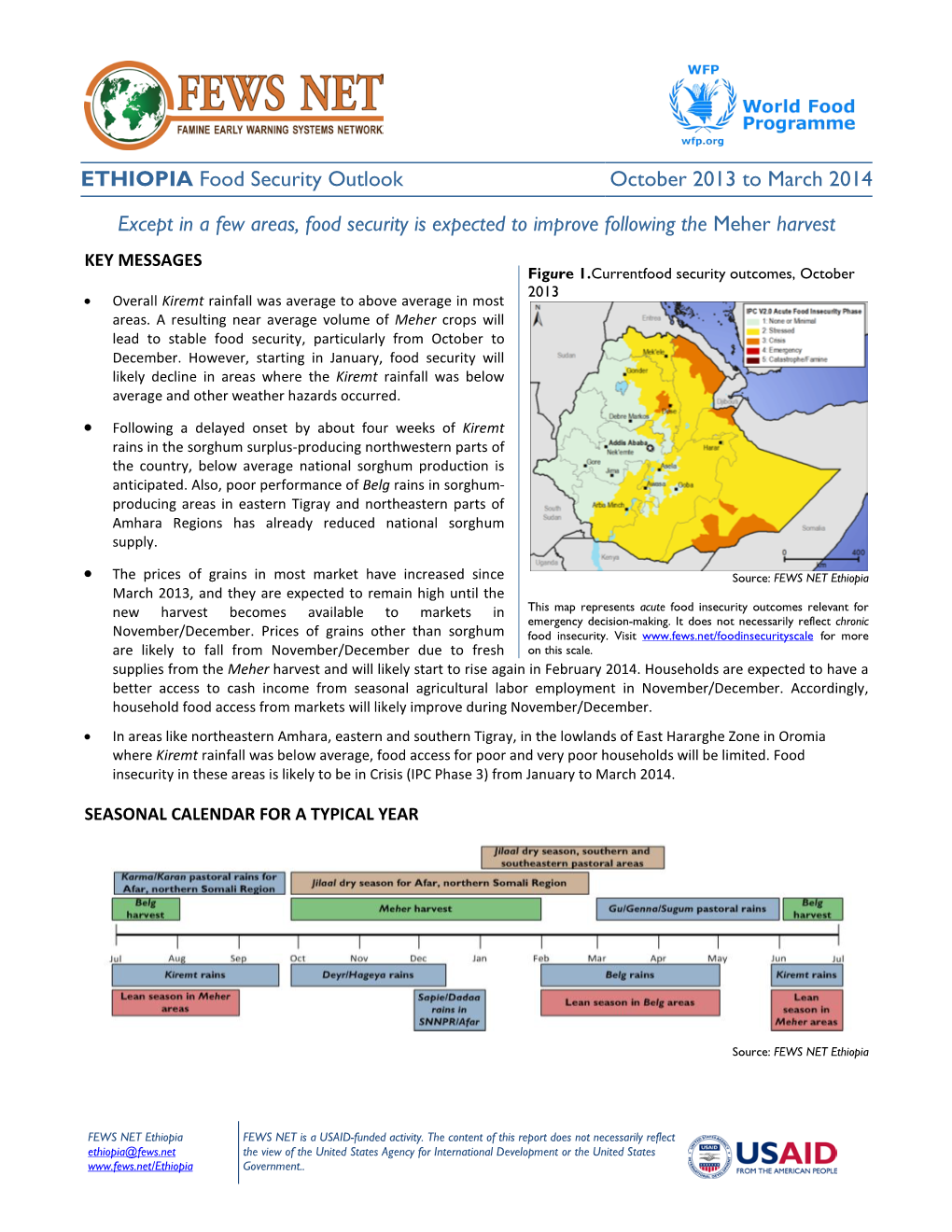 ETHIOPIA Food Security Outlook October 2013 to March 2014