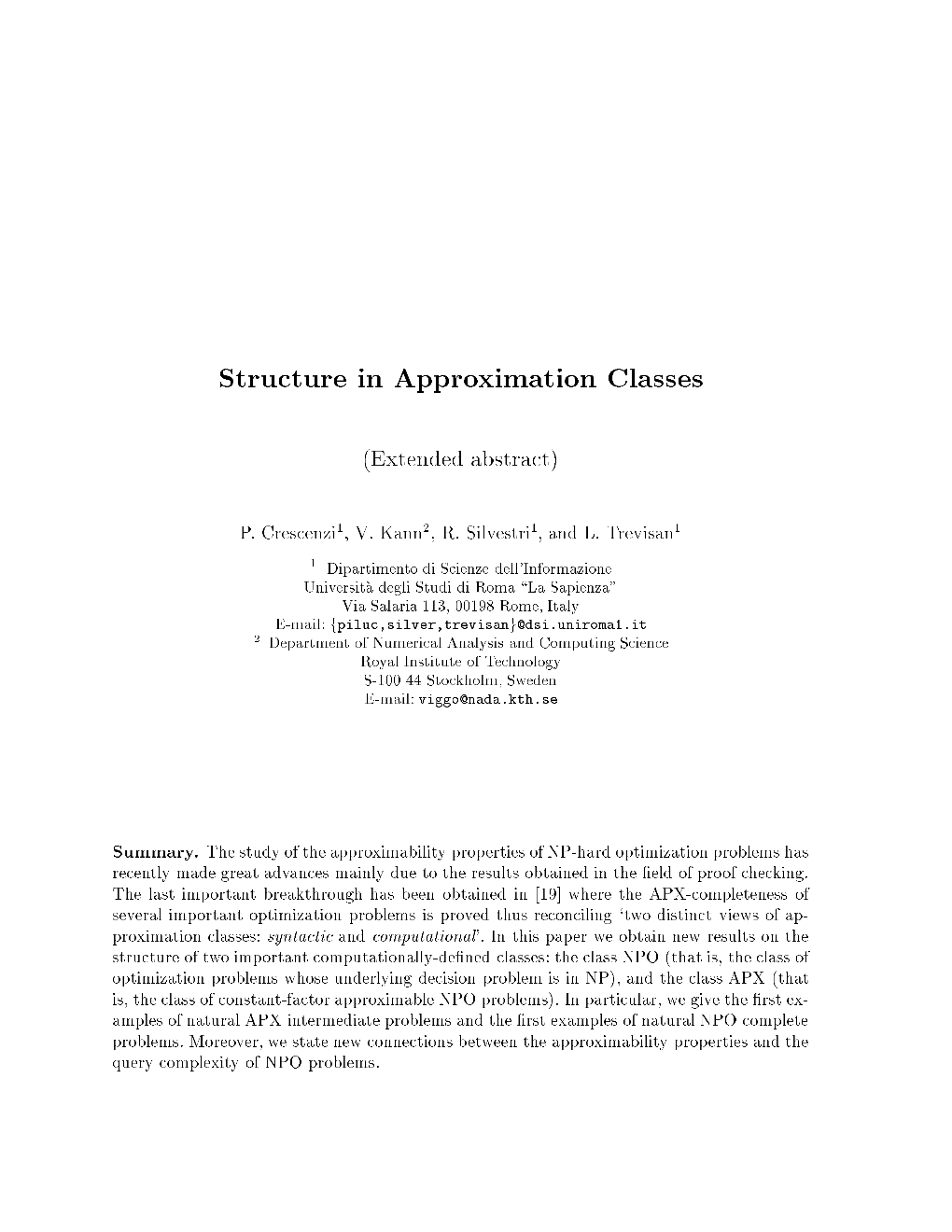 Structure in Approximation Classes