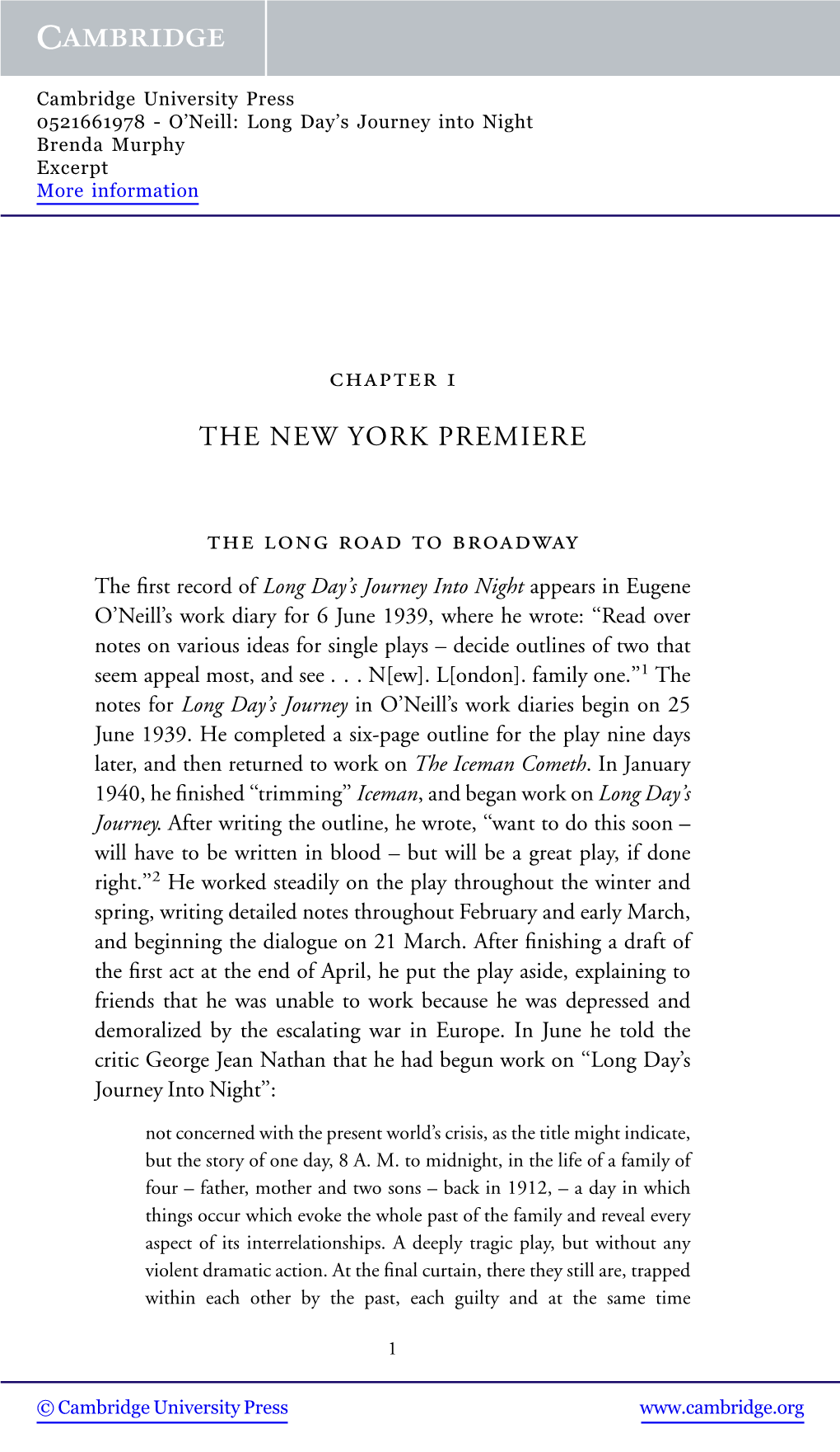 Chapter 1 the NEW YORK PREMIERE the Long Road to Broadway