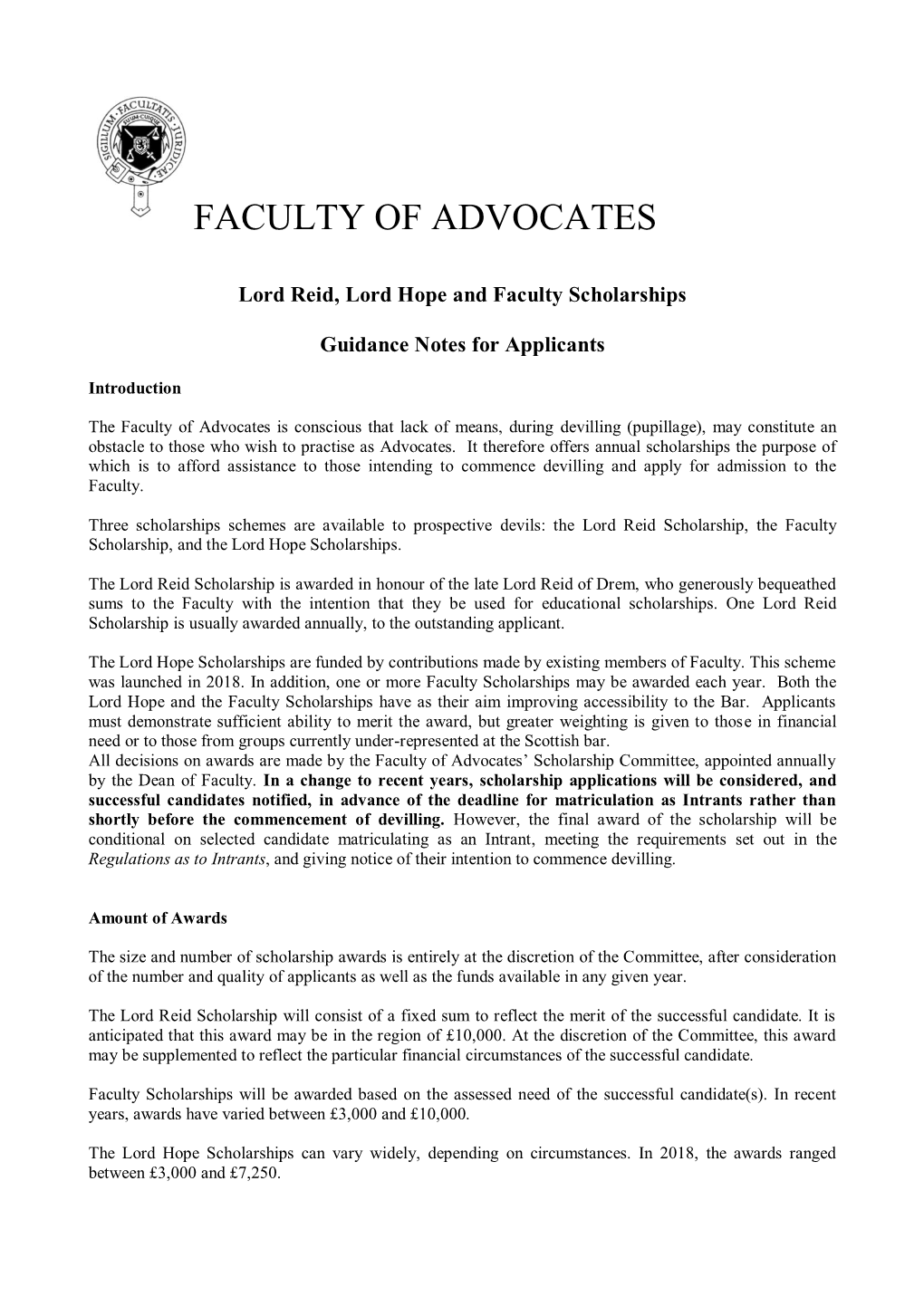 Faculty of Advocates Scholarships