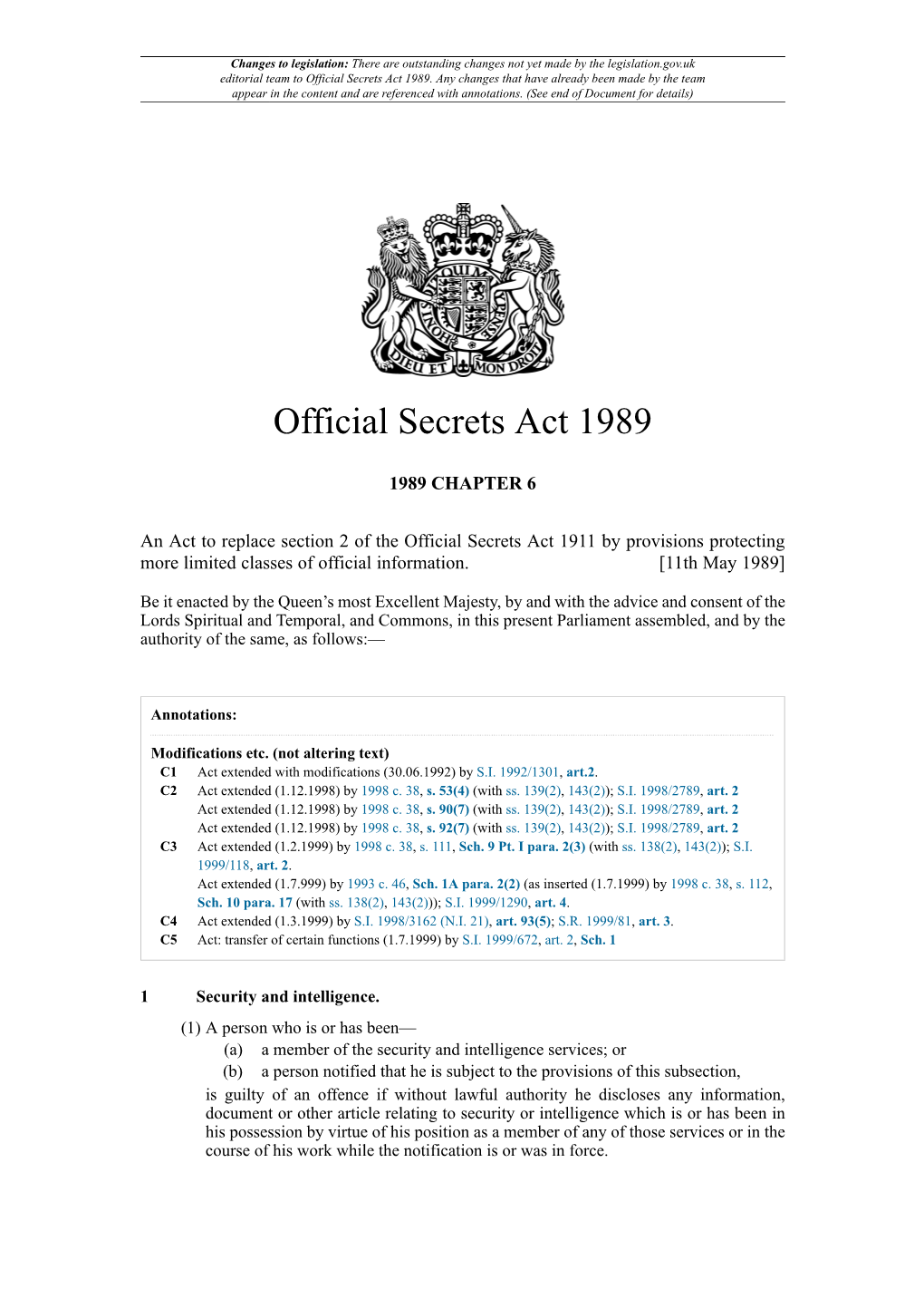 Official Secrets Act 1989