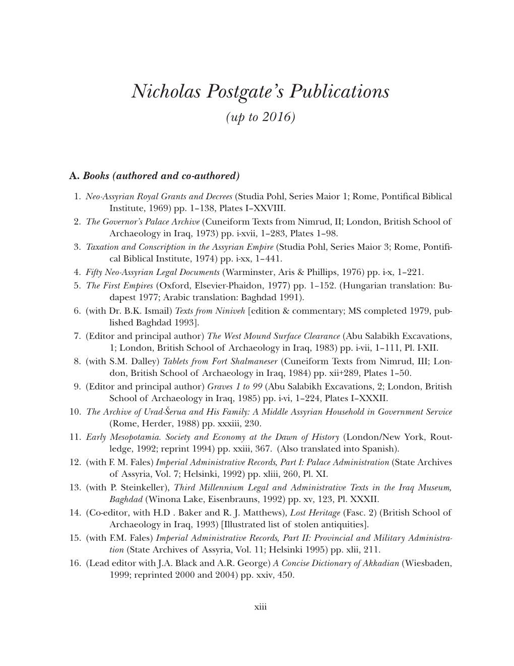 Nicholas Postgate's Publications
