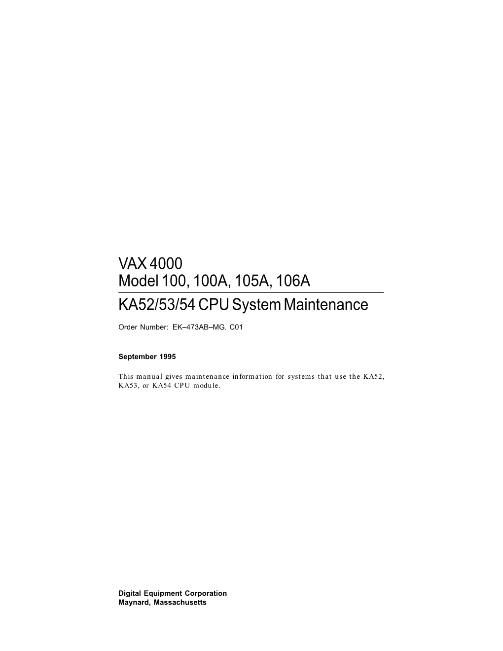 VAX 4000 Model 100100A,105A,106A KA52/53/54