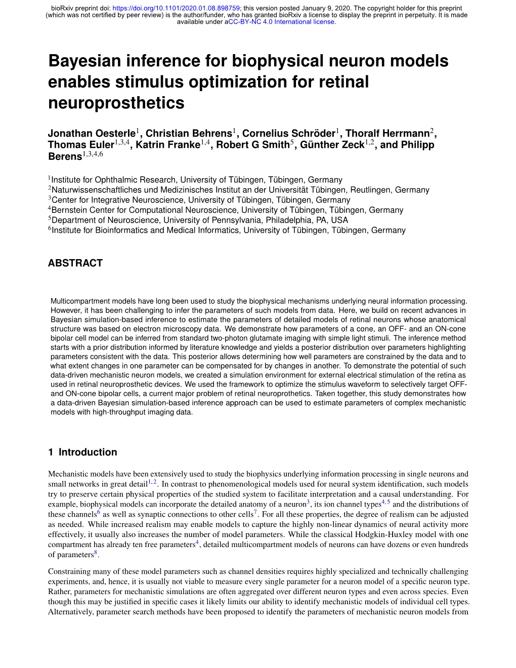 Bayesian Inference for Biophysical Neuron Models Enables Stimulus Optimization for Retinal Neuroprosthetics