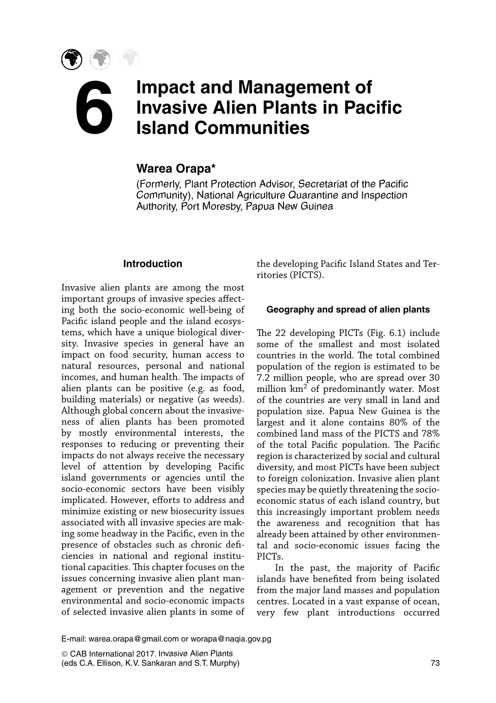 Impact and Management of Invasive Alien Plants in Pacific 6 Island Communities