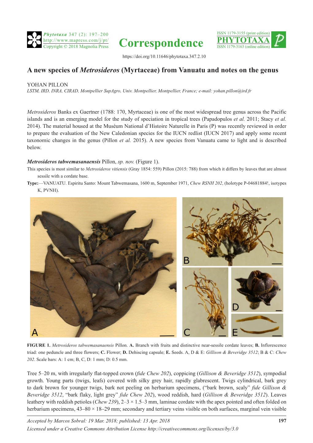 A New Species of Metrosideros (Myrtaceae) from Vanuatu and Notes on the Genus