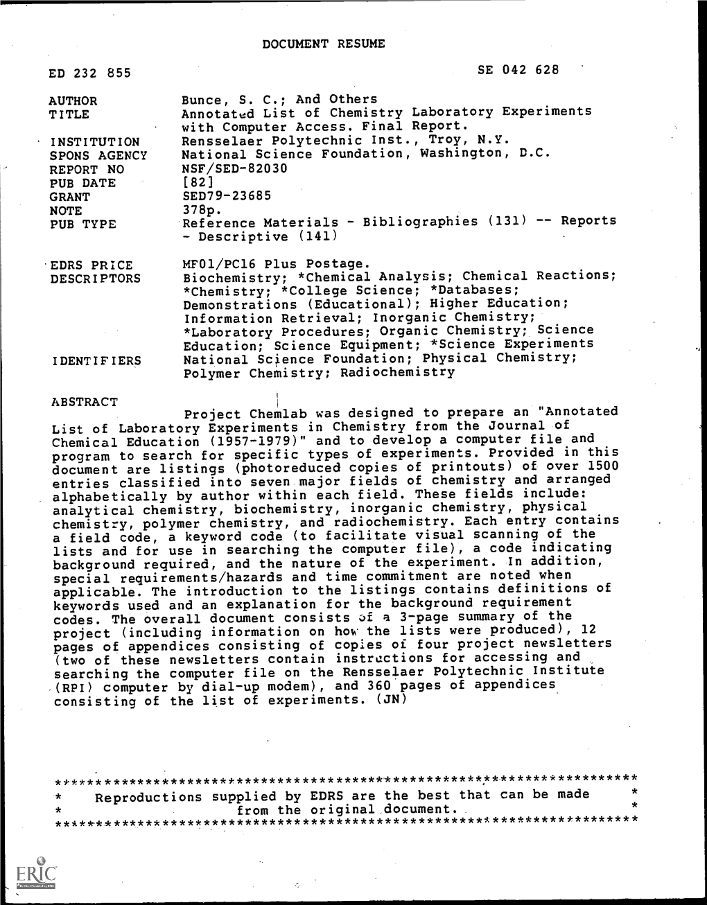 Annotated List of Chemistry Laboratory Experiments with Computer Access