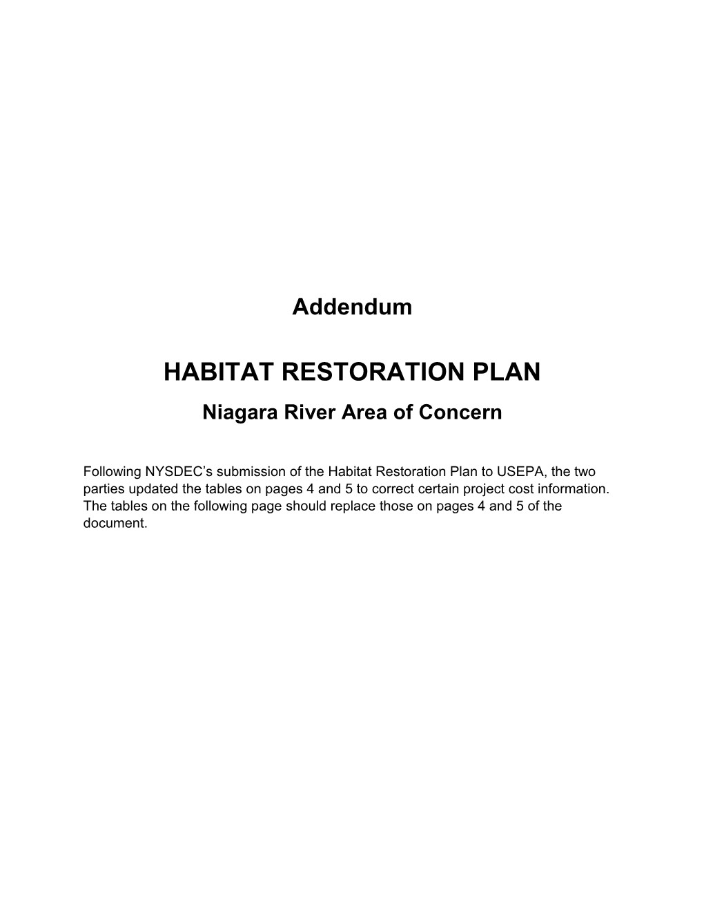HABITAT RESTORATION PLAN Niagara River Area of Concern