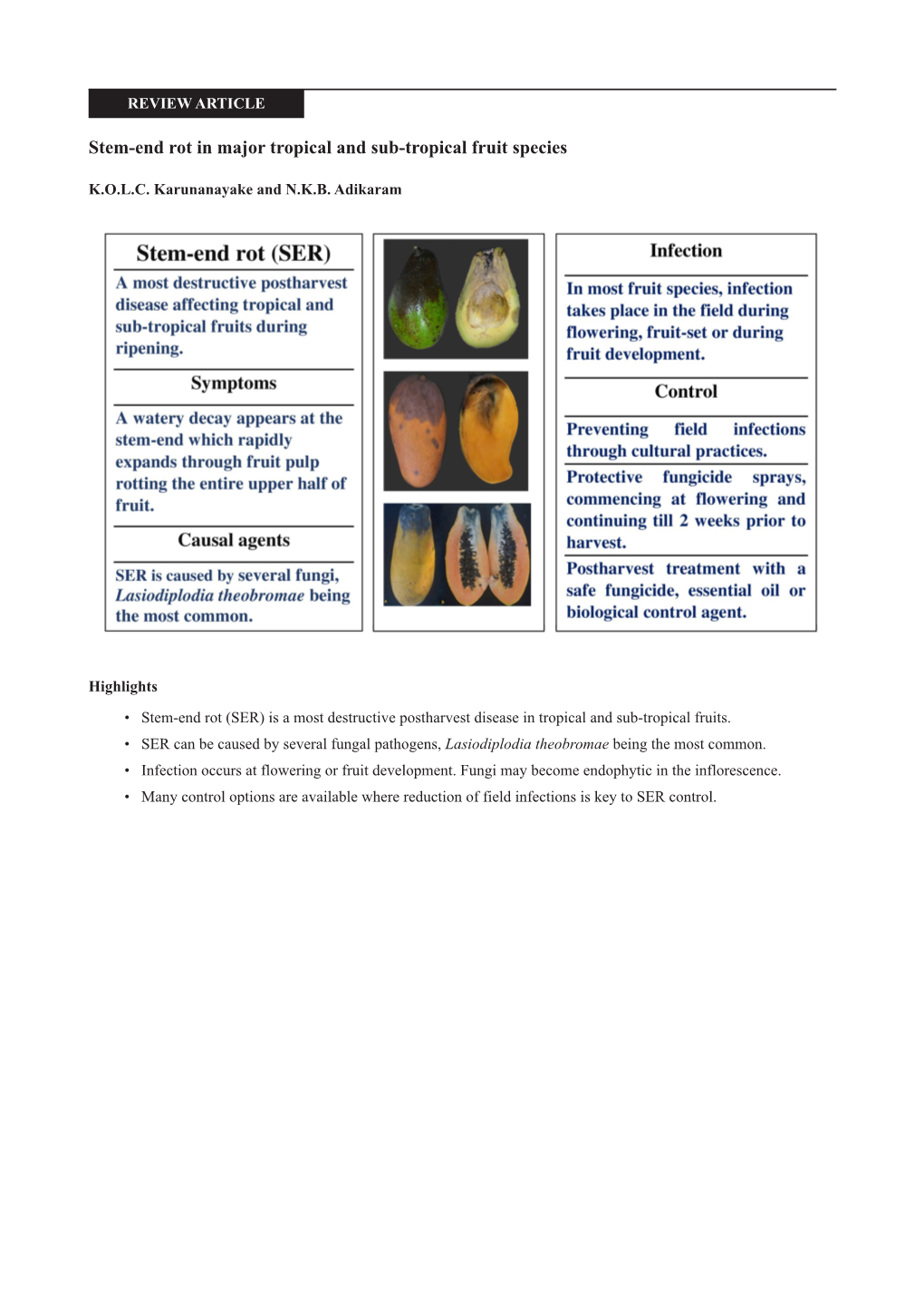 Stem-End Rot in Major Tropical and Sub-Tropical Fruit Species