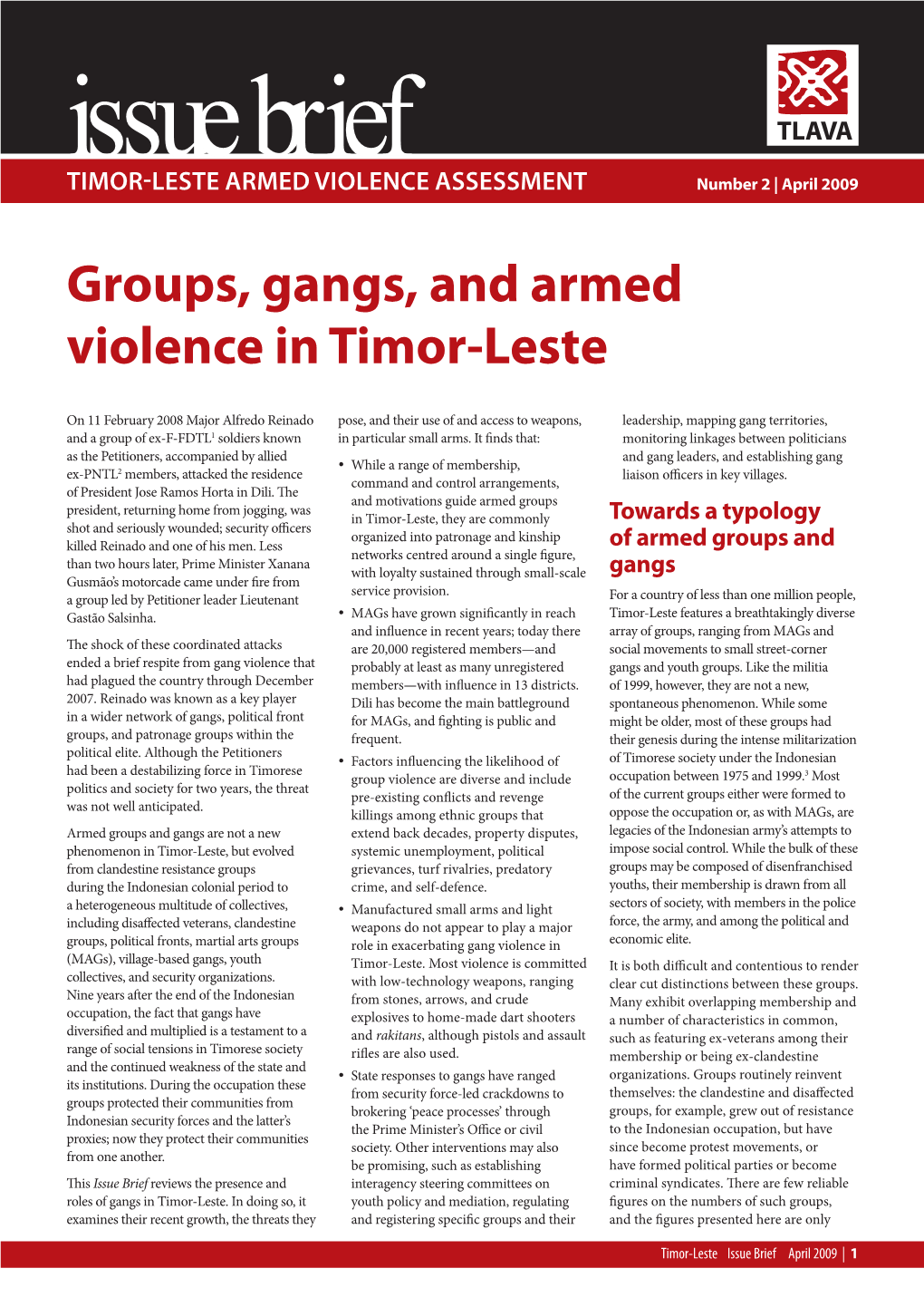 Groups, Gangs, and Armed Violence in Timor-Leste