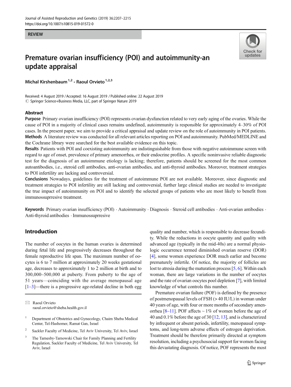 Premature Ovarian Insufficiency (POI) and Autoimmunity-An Update Appraisal