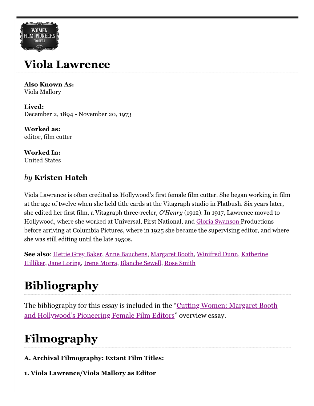 Bibliography Filmography