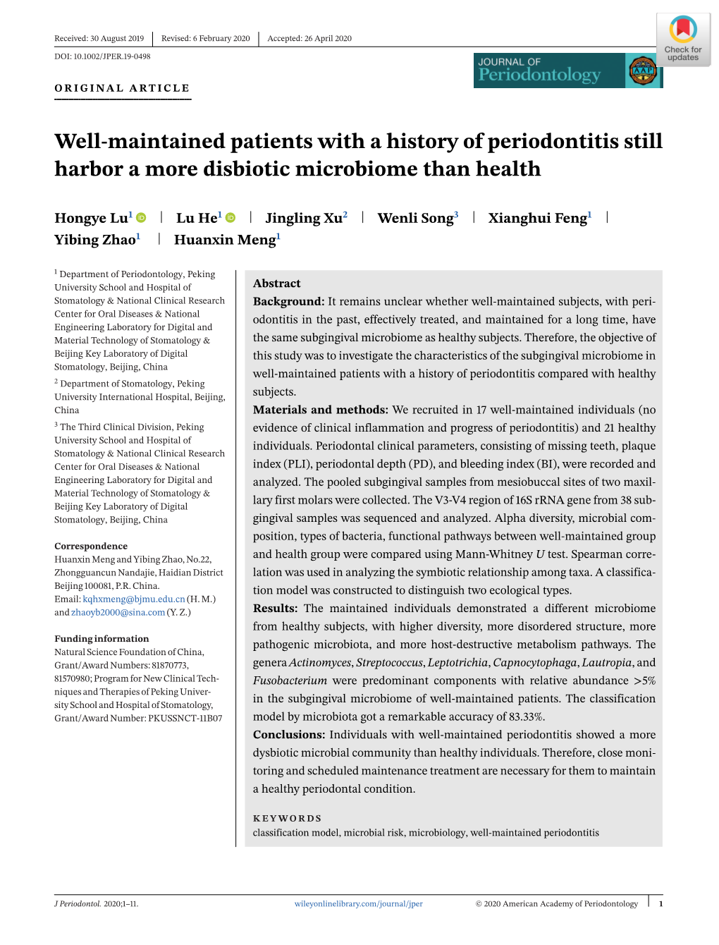 Well‐Maintained Patients with a History of Periodontitis Still Harbor A