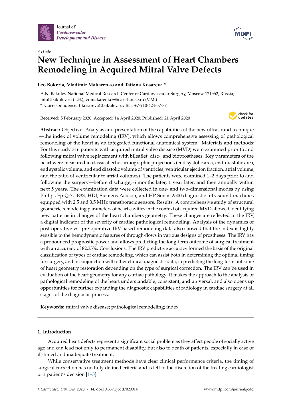 New Technique in Assessment of Heart Chambers Remodeling in Acquired Mitral Valve Defects